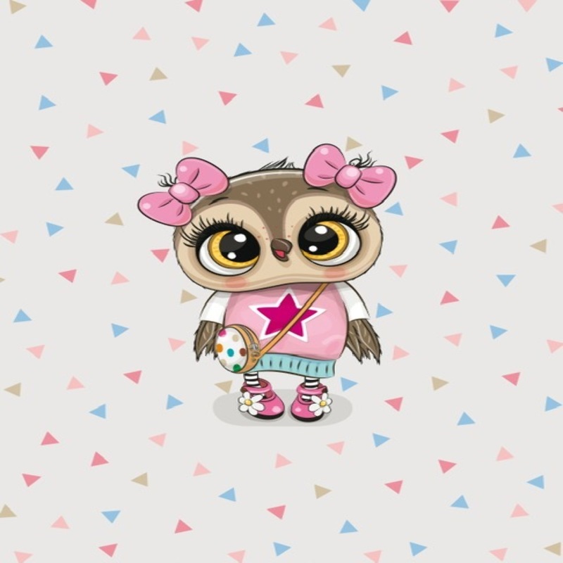 Organic jersey - Cool Owl Girl Triangles light gray 40 x 50cm