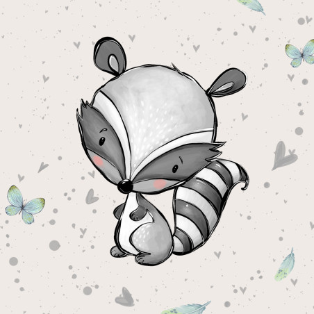 French Terry - Forest Friends Raton laveur beige clair 40 x 50 cm