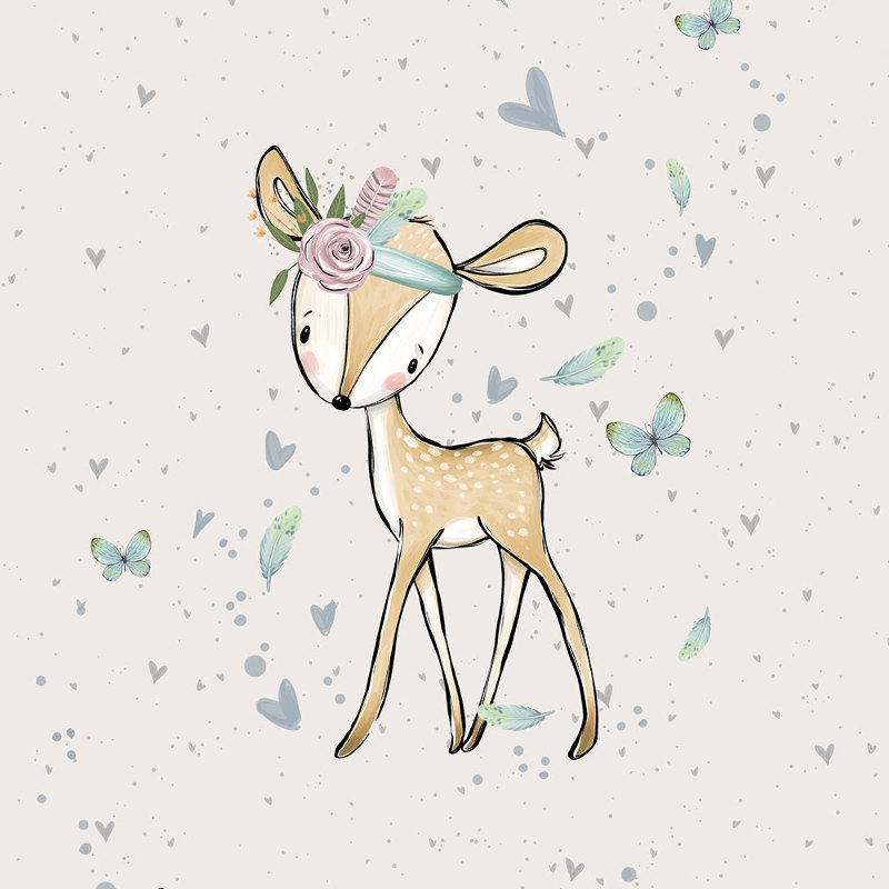 French Terry - Forest Friends deer light beige 40 x 50 cm