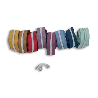 Endless zipper metallic silver colored 6.5mm 1m incl. 3 zipper pulls