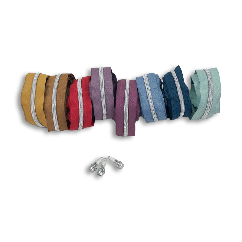 Endless zipper metallic silver colored 6.5mm 1m incl. 3 zipper pulls