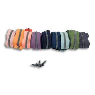 Endless zipper metallic gunmetal colored 6.5mm 1m incl. 3 zipper pulls