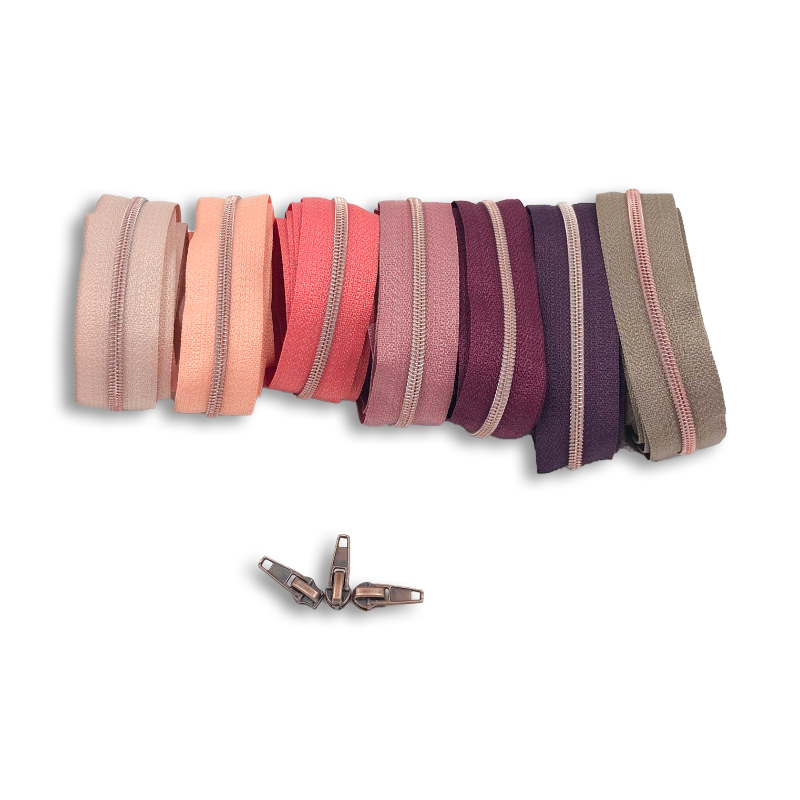 Endless zipper metallic copper colored 4mm 1m incl. 3 zipper pulls