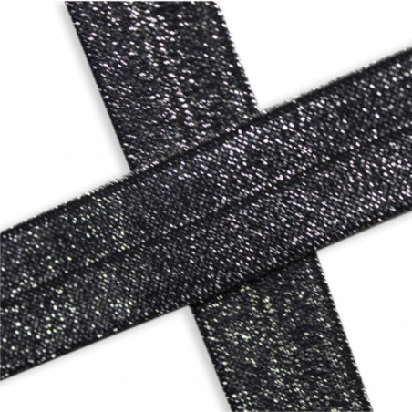 Elastic edging tape anthracite glitter (qt)