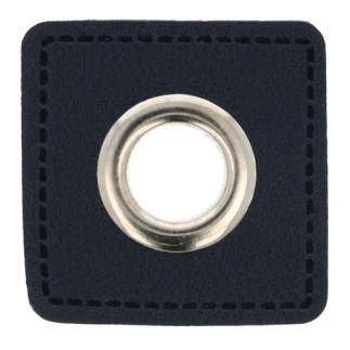 Œillet sur simili cuir bleu marine 11 mm argent