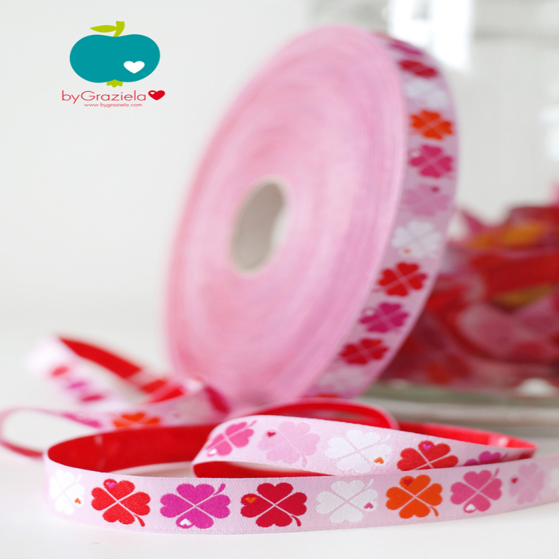 Web ribbon - byGraziela clover leaves pink