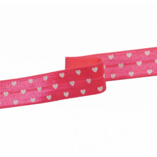 Elastic edging ribbon hearts neon pink (qt)