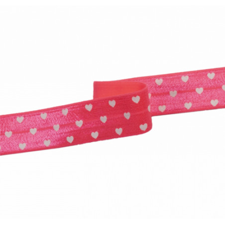 Ruban élastique de bordure coeurs rose fluo (qt)