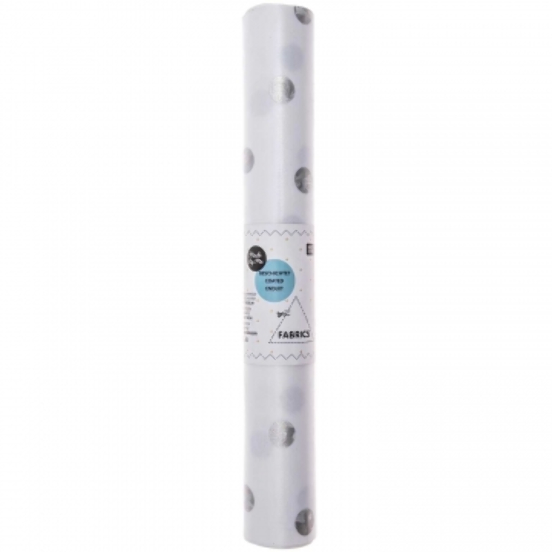 tissu enduite PVC - Coupon Dots argent sur blanc, 25 x 70 cm