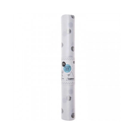 Oilcloth PVC - Coupon Dots silver on white, 25 x 70cm