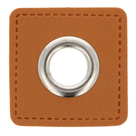 Eyelet on artificial leather light brown 11mm silver