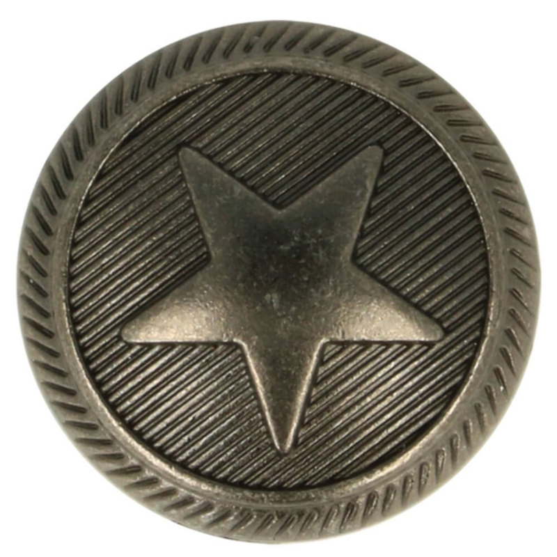 Metal button star grooved dark antique silver 20mm