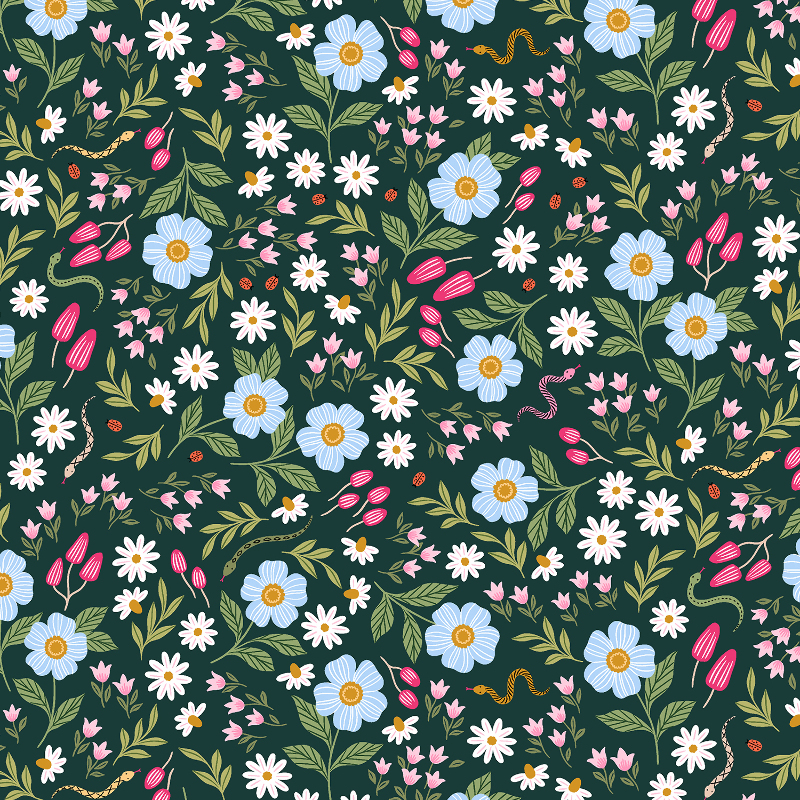 Coton tissé bio - Cotton Steel Wildflower field vert foncé