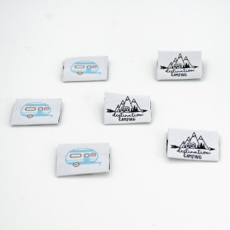 Étiquette tissée - Urmelis Fabric World - Camping blanc