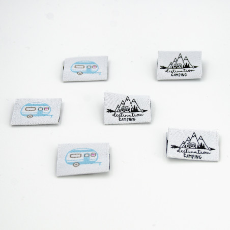 Étiquette tissée - Urmelis Fabric World - Camping blanc