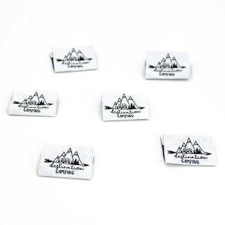 Étiquette tissée - Urmelis Fabric World - Camping blanc
