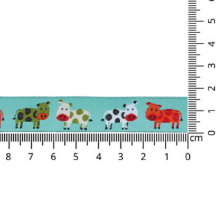 Ruban tissé - vaches turquoise clair