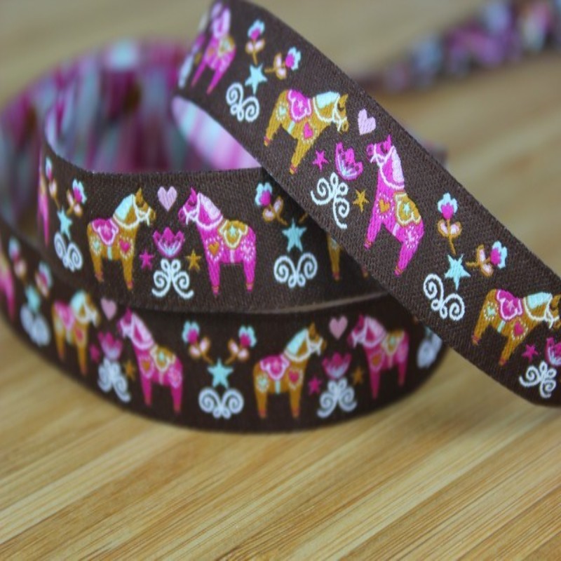 Woven ribbon - Dala horses chocolate