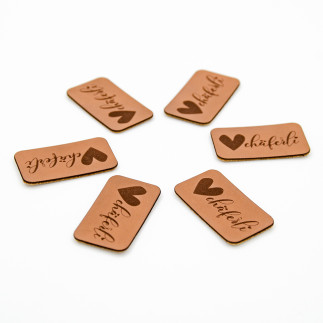 Faux leather label - Urmeli - Heart Beetle brown