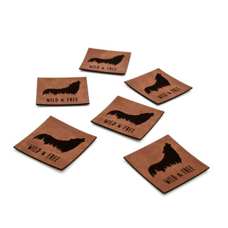 Faux leather label XL - Urmeli - Wolf Wild & Free dark brown