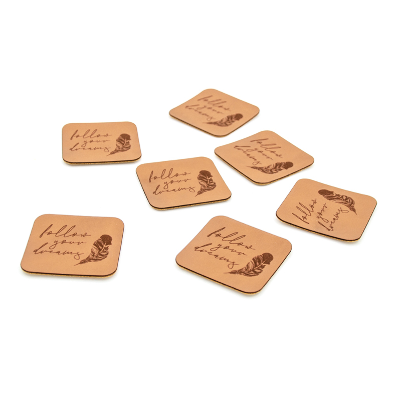 synthetic leather label XL - Urmeli - Feather Follow your dreams brown