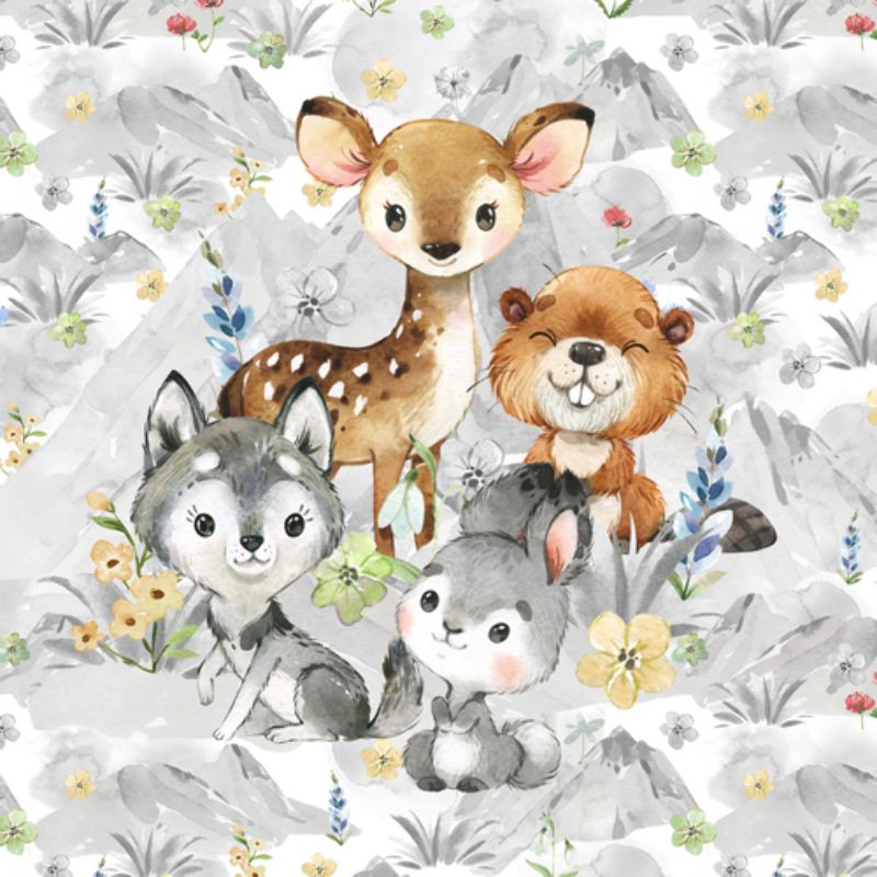 french terry - Printemps-Animaux de montagne tout blanc cassé 40 x 60 cm
