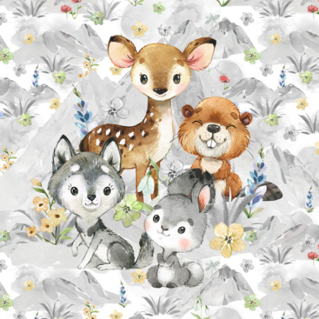 French Terry - Printemps-Animaux de montagne tout blanc cassé 40 x 60 cm