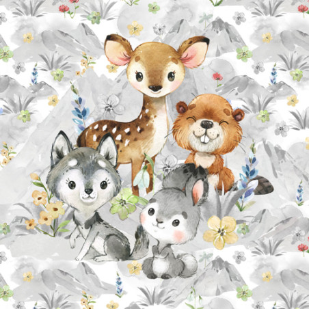 French Terry - Spring-Mountain Animals alle offwhite 40 x 60 cm