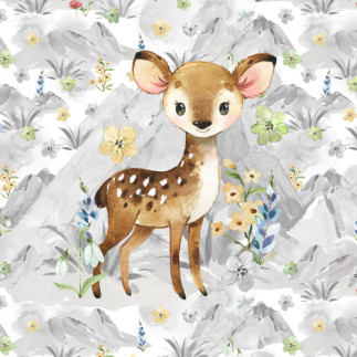 French Terry - Printemps-Animaux de montagne Reh écru 40 x 50 cm