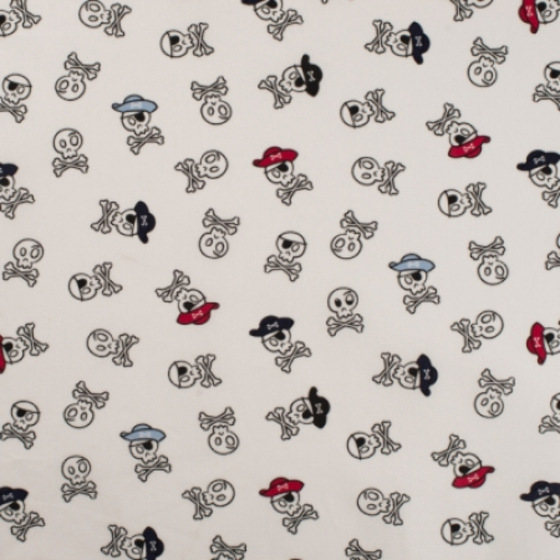 Woven Cotton - Pirate Skull white