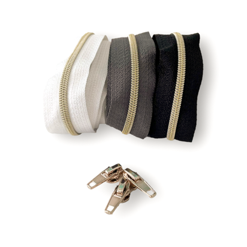 Endless zipper metallic gold 4mm 1m incl. 3 zipper pulls