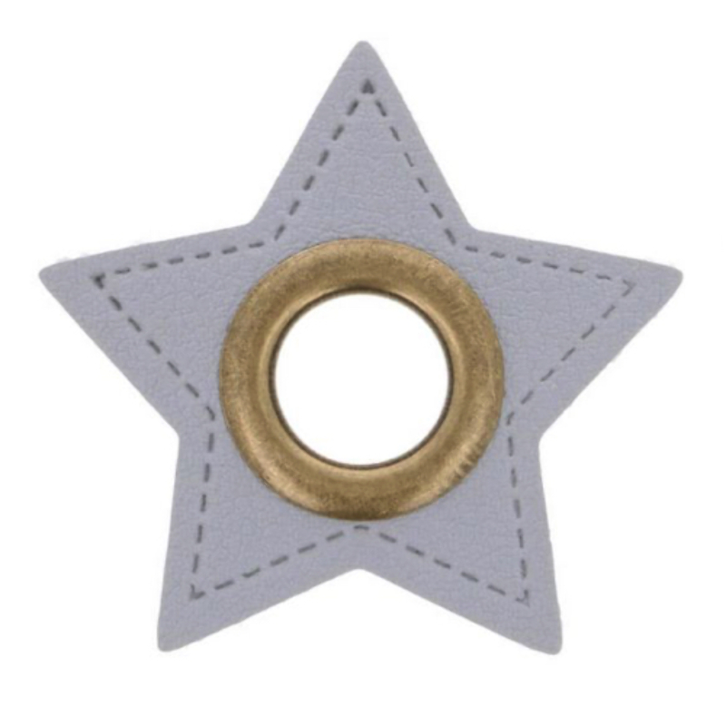Ösen Patches - Stern hellgrau / bronze