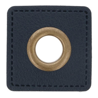 Œillet sur simili cuir bleu marine 11 mm bronze