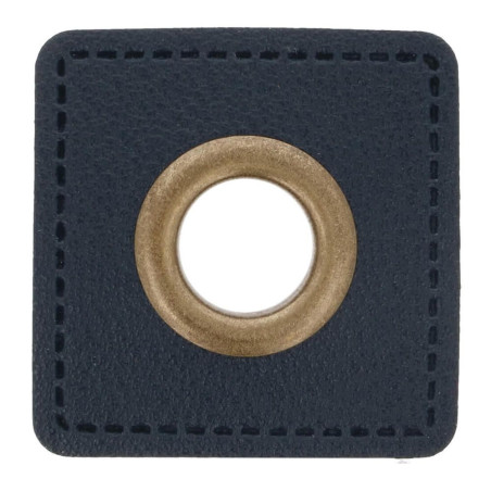 Œillet sur simili cuir bleu marine 11 mm bronze