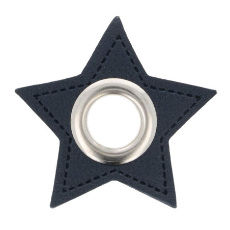 Œillet sur cuir artificiel étoile bleu marine 8 mm argent