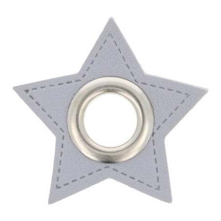 Eyelet on artificial leather star light grey 8mm silver