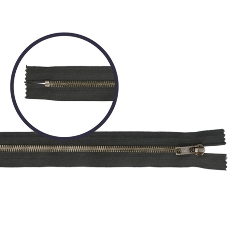 Trouser zipper 20cm brass dark grey