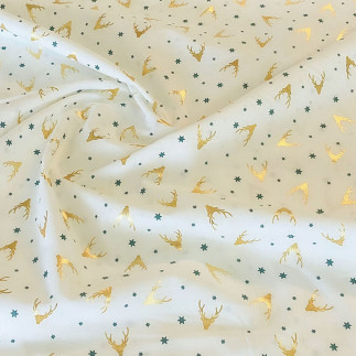 Cotton - Christmas Foil Reindeer off-white