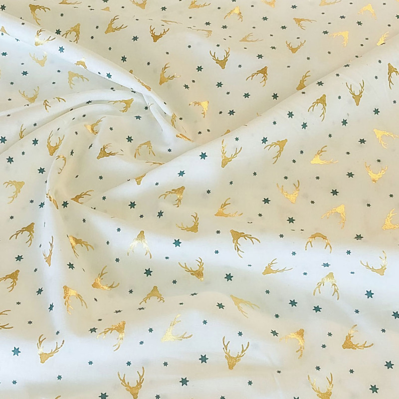 coton tissé - Renne de Noël en aluminium blanc cassé
