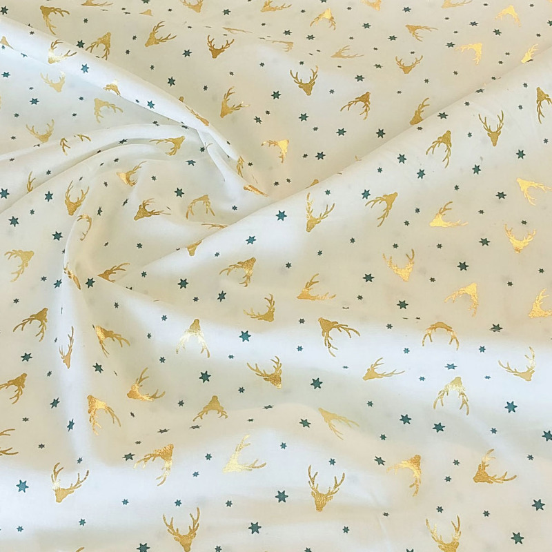 Woven Cotton - Christmas Foil Reindeer offwhite