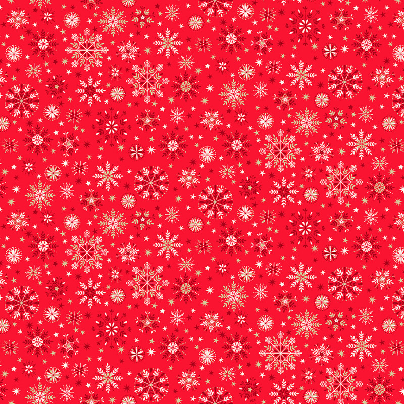 Baumwolle - Scandi Christmas Snowflakes rot