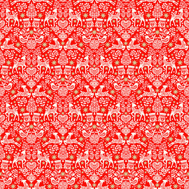 Cotton - Scandi Christmas Nordic Reindeers red