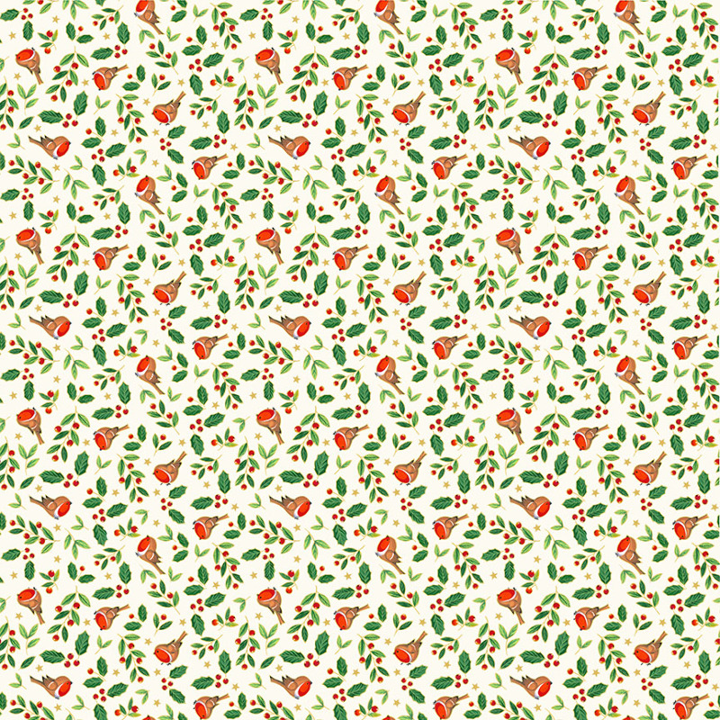 coton tissé - Merry Christmas Birds blanc cassé