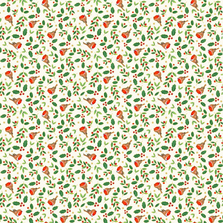Coton - Merry Christmas Birds blanc cassé