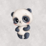 French Terry - Happy panda grey 40 x 50 cm