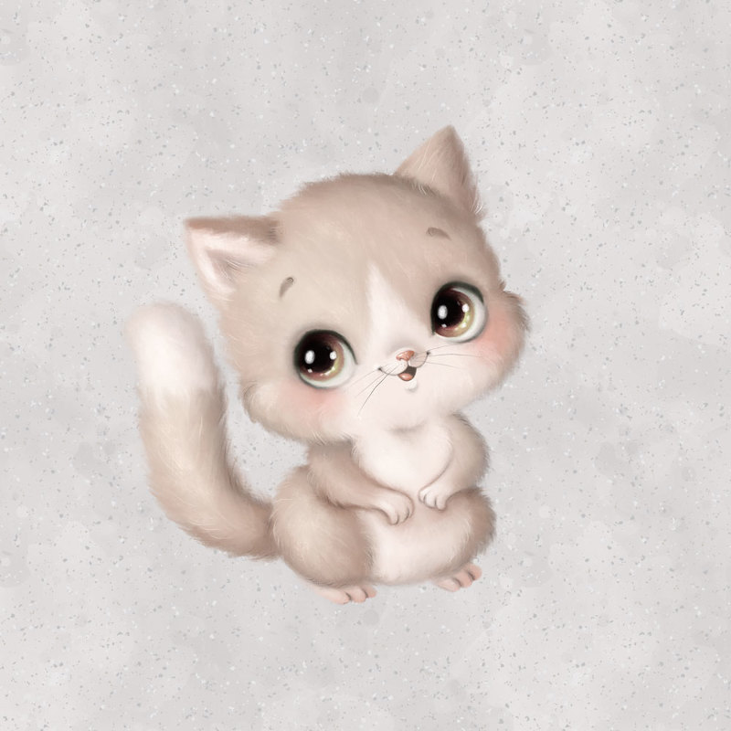 French Terry - Happy chaton gris 40 x 50 cm