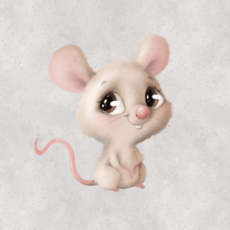 French Terry - Happy Mouse gris 40 x 60 cm