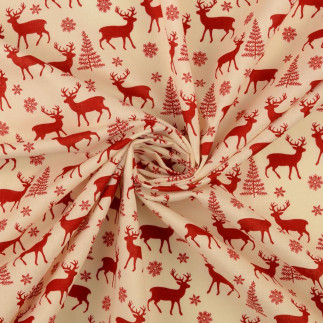 Cotton - Christmas Reindeer Forest ecru