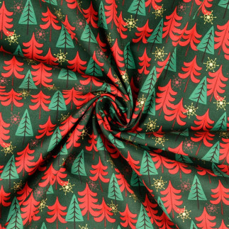 Coton - Sapins de Noël vert foncé