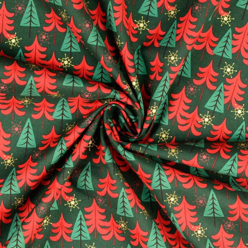 coton tissé - Sapins de Noël vert foncé